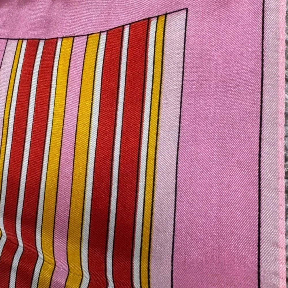 Geometric Pink Scarf 15x44 Multi Stripe Red Gold White Rectangular Satin 60s Mod